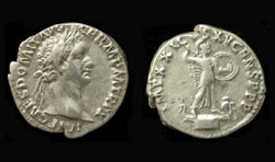 Domitian, Denarius, Minerva holding Spear and Shield reverse